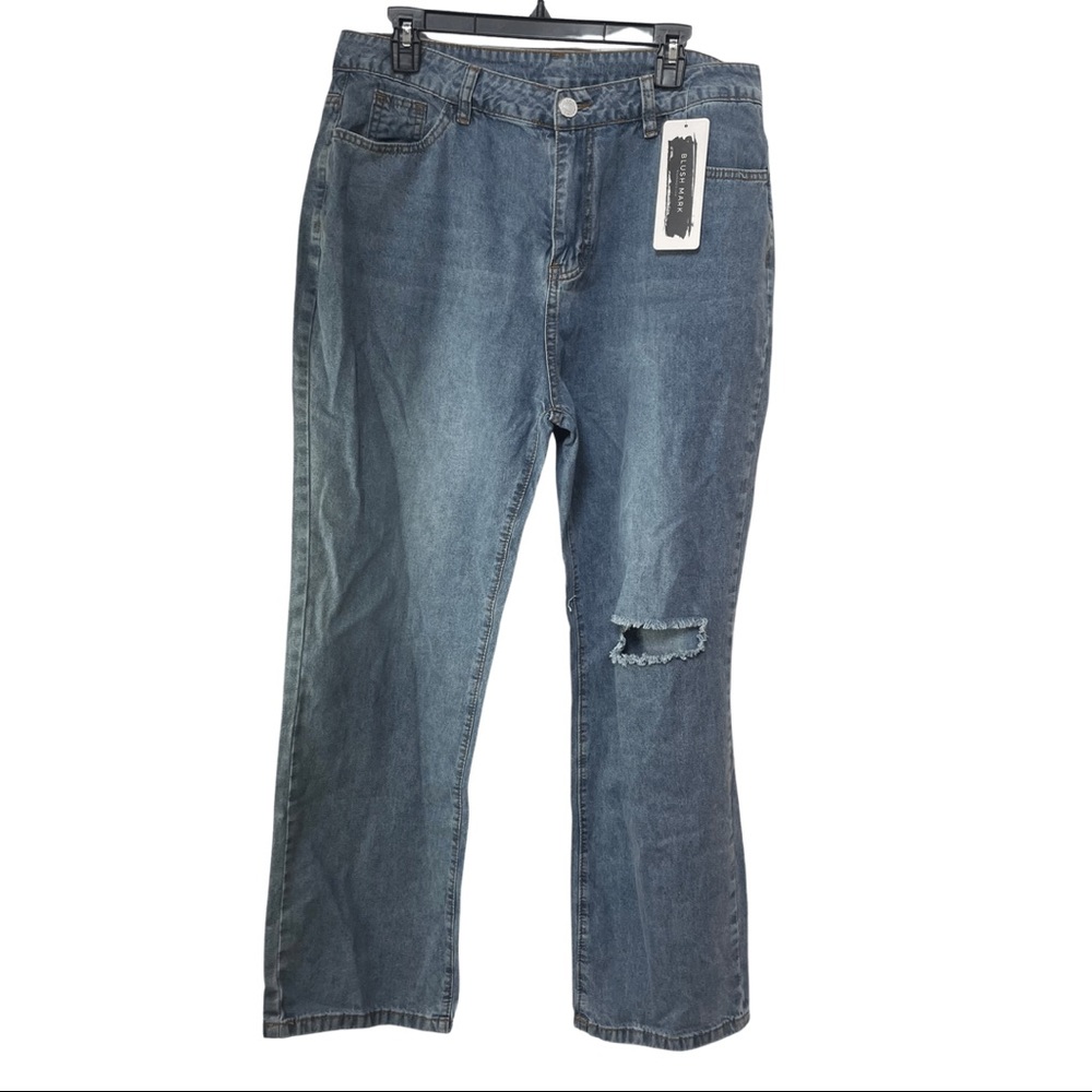 Blush Mark Women's Plus Olympia Elanie Blue Distressed Ripped Knee Jeans 0X